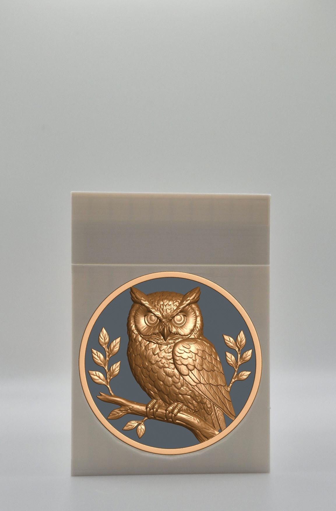 Owl Card Box - White Plain box with Black background and Gold medallion