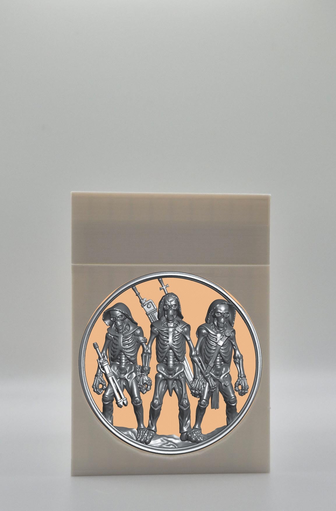 Skeleton Army Card Box - White Plain box with Gold background and Silver medallion