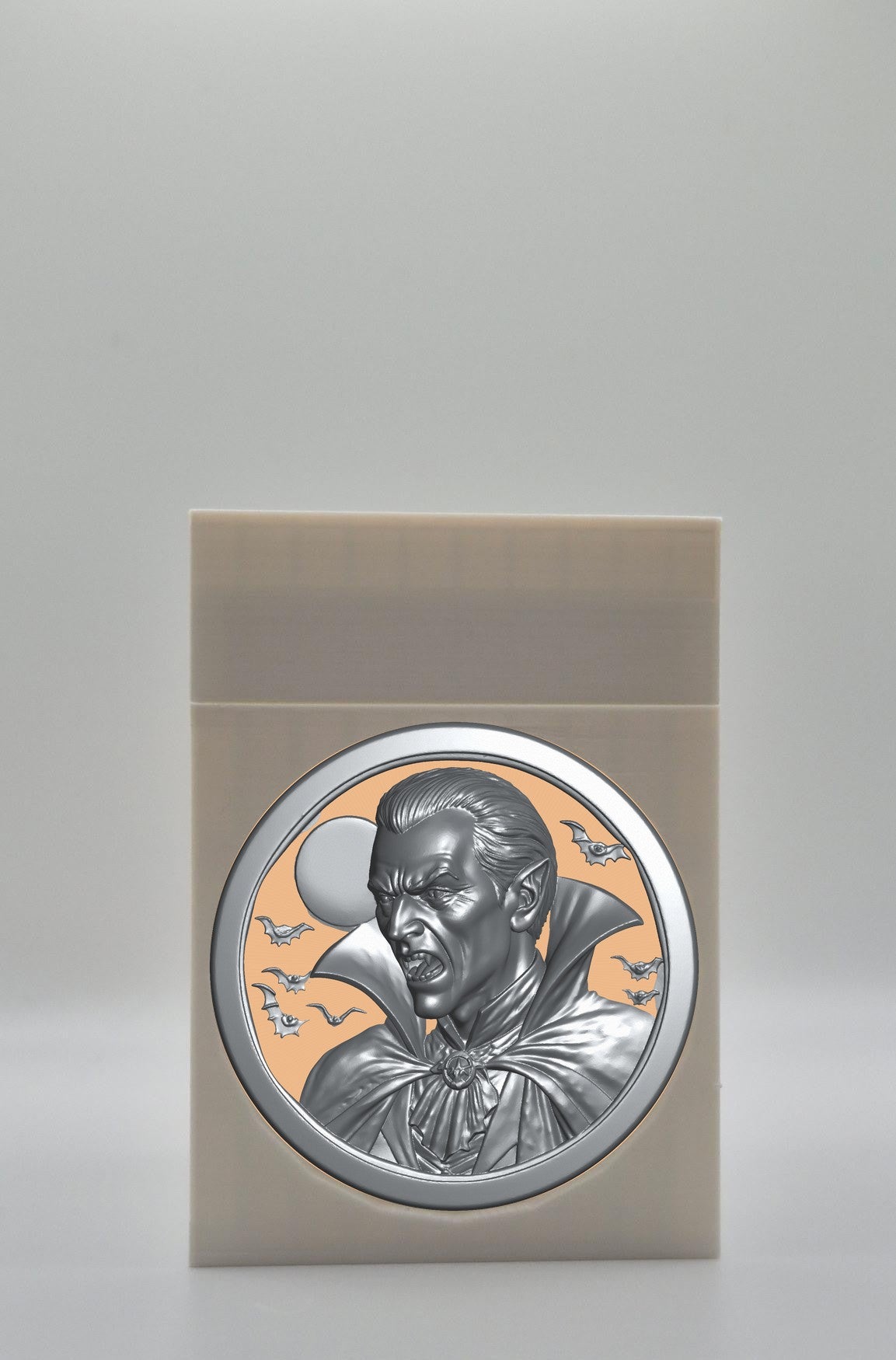 Vampire Card Box - White Plain box with Gold background and Silver medallion