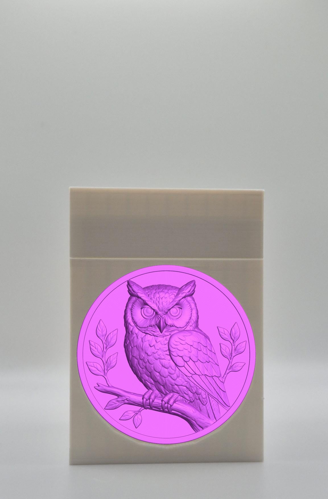 Owl Card Box - White Plain box with Purple background and Purple medallion